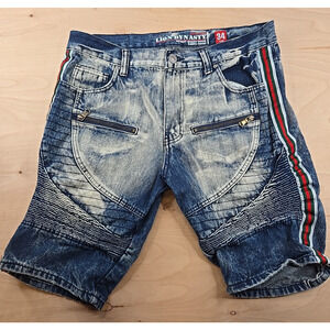 Lion Dynasty Shorts Men’s Sz 34 Distressed Cotton Blend Faded Denim Blue